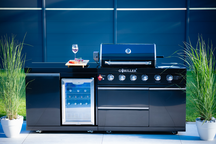 GORILLER® Grillmaster FUSION LITE Rockster - Edelstahl/Schwarz - vormontiert, 230x58x90cm,  Inkl. Granit