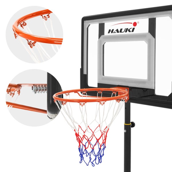 Hauki Basketballkorb-Set Outdoor mit Ständer, Rollen, Ball, Pumpe, Weiß, höhenverstellbar 156-210 cm, Basketballständer mobil, Korbanlage tragbar, befüllbar, Basketballanlage für Kinder/Erwachsene