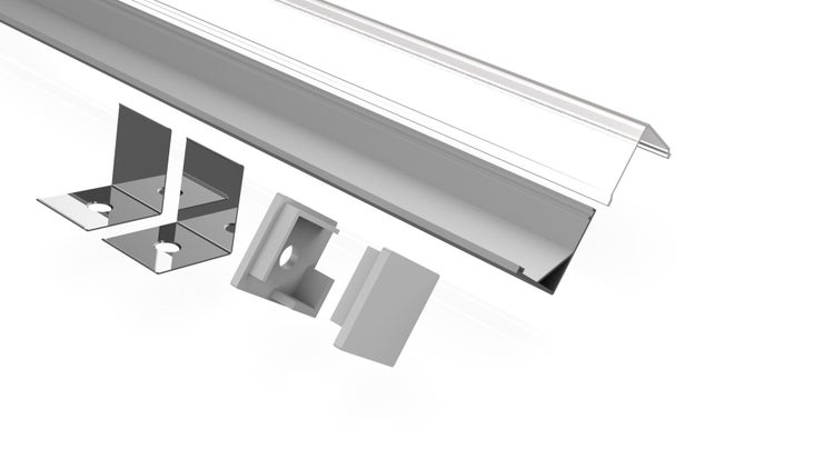 TIVENDIS Led Alu Profil 2 m ER9010 Komplett Set für Strip / Streifen bis 10 mm breit | Abdeckung satiniert milchig, Endkappen, Befestigungclips | L-Form Winkel Ecke Winkelprofil Eckprofil eloxiert