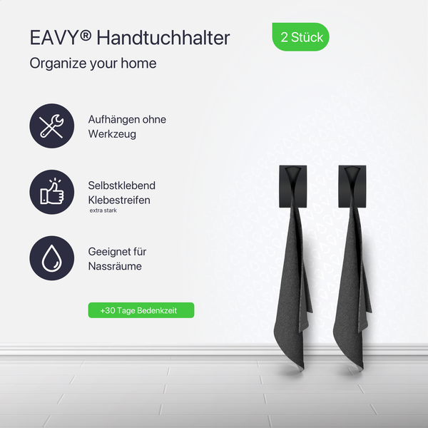 EAVY Handtuchhaken Edelstahl Schwarz Selbstklebend 2er Pack