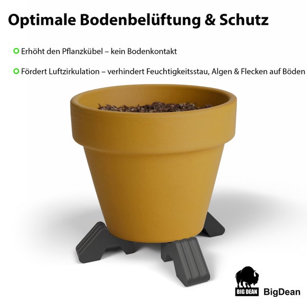 Gelber Blumentopf auf schwarzen Pflanzenfüßen für Bodenbelüftung und Schutz von BigDean