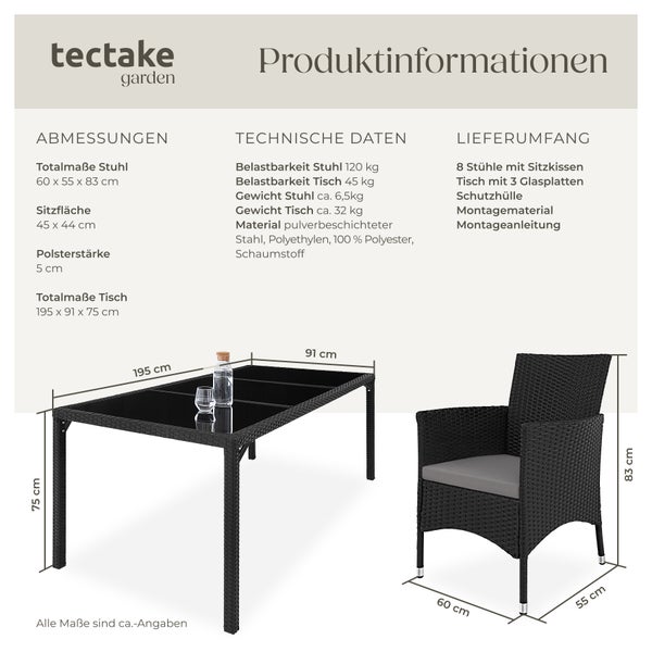 Rattan Sitzgruppe tectake Almansa inklusive Schutzhülle für 8 Personen schwarz/grau