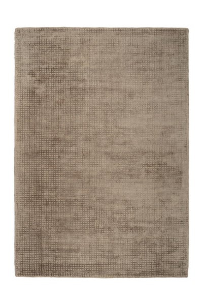 Rechteckiger Teppich mit gitterartigem Strukturmuster in Beige.