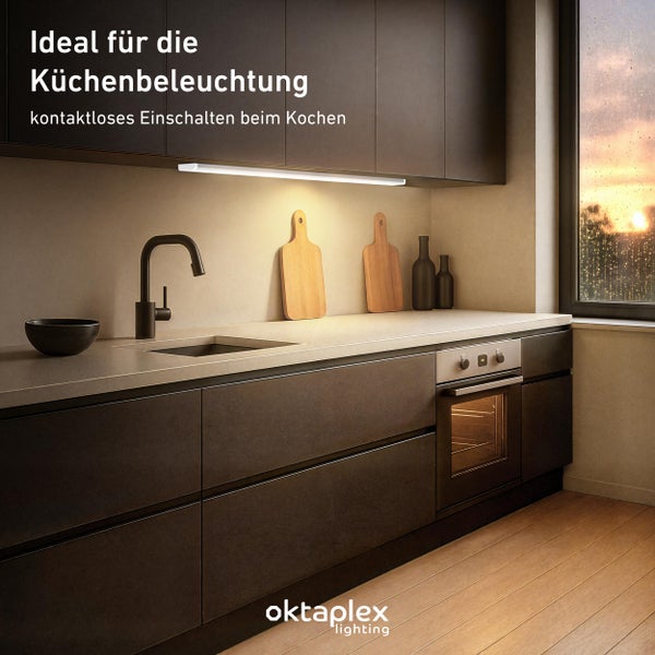Riva LED Unterbauleuchte dimmbar mit Sensor 90cm neutralweiß 4000K silber Küchen Unterschranklampe Aluminium LED Lichtleiste