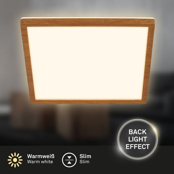 LED Deckenlampe Holz Deckenleuchte Wohnzimmer Indirektes Licht Flach Warmweiß