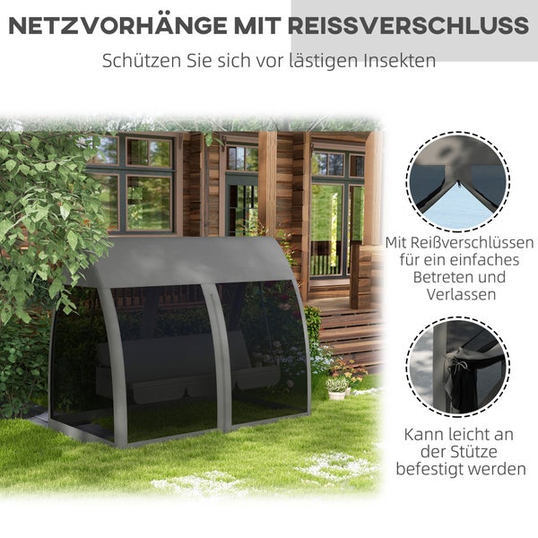 Outsunny 2 in 1 Hollywoodschaukel mit Liegefunktion 3-Sitzer Gartenschaukel mit Baldachin, Mückennetz, Schaukelbank belast bis 300kg, Gartenliege für Garten, Terrasse, 240 x 140 x 197 cm, Grau