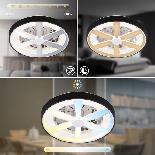 LED-Deckenventilator mit dimmbarem Licht, einstellbarer Farbtemperatur und RGB-Farbmodus.