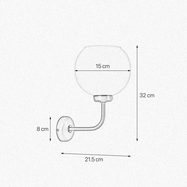 Wandleuchte mit Kugel, Abmessungen 32 x 21,5 cm