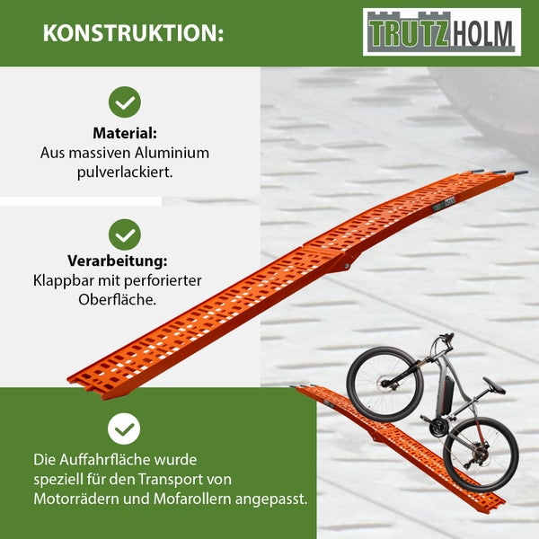 TRUTZHOLM 1x Auffahrrampe klappbar 228 cm Traglast 340 kg Alu orange gelocht Motorradrampe Mofarampe