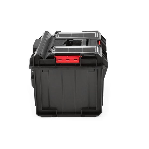 PROREGAL QBRICK Werkzeugkasten One 38 Liter Transparenter Deckel Traglast Bis Zu 120 kg Mit Deck & Frontgriff Mit Klemmverschlüsse Schwarz