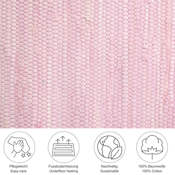 Handgewebter Fleckerlteppich aus Baumwolle Chindi Rosa 120x180 cm