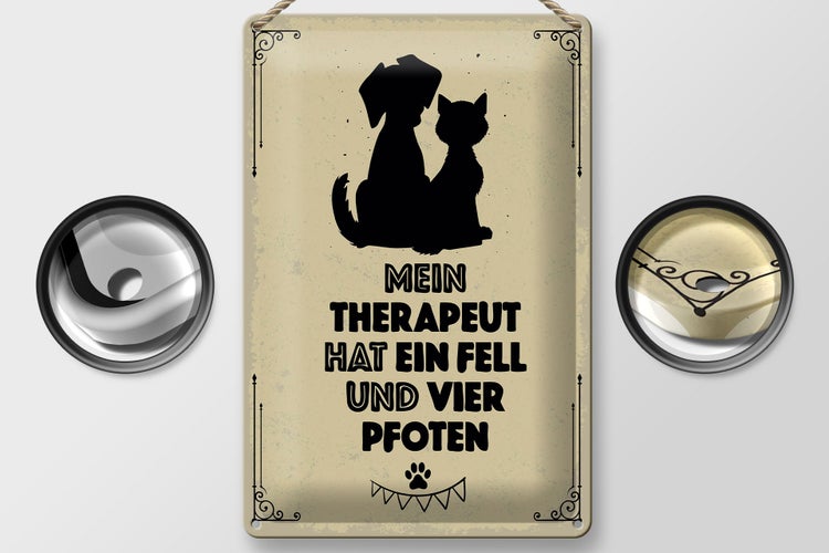 Blechschild Spruch Tiere Mein Therapeut hat 4 Pfoten 20x30cm