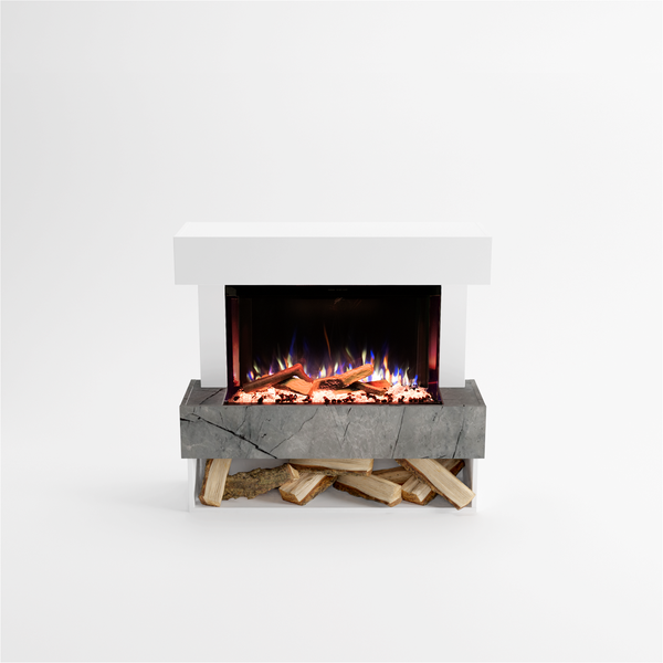 Glow Fire Elektrokamin 'PR5' | LED Standkamin in Weiss/ Marmor mit Heizung (1500 W) | HxBxT: 111x102x35 cm
