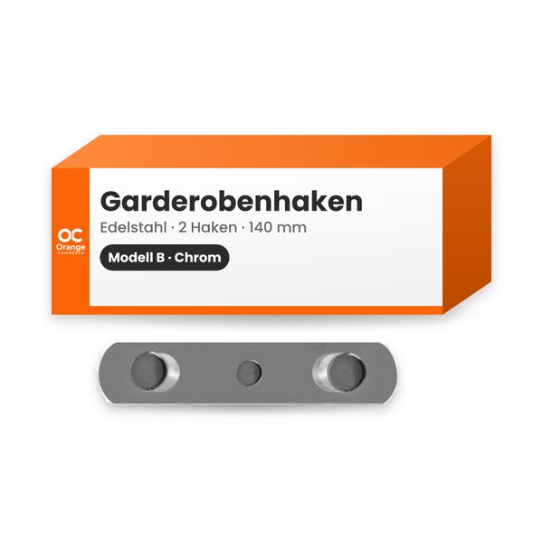 Garderobenhaken aus Edelstahl mit 2 Haken und einer Länge von 140 Millimeter Modell B in Chrom Optik