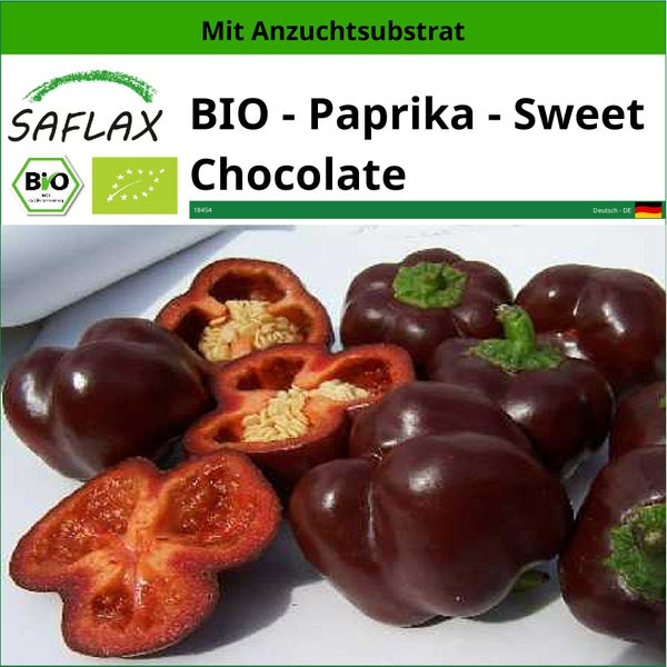 SAFLAX  - BIO - Paprika - Sweet Chocolate - Capsicum annuum - 10 Samen - Mit keimfreiem Anzuchtsubstrat