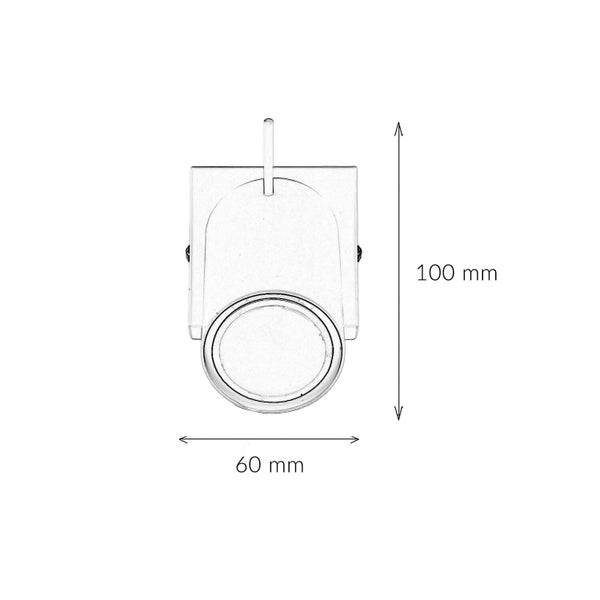 Technische Zeichnung einer Leuchte mit Maßangaben 100 mm Höhe und 60 mm Breite.