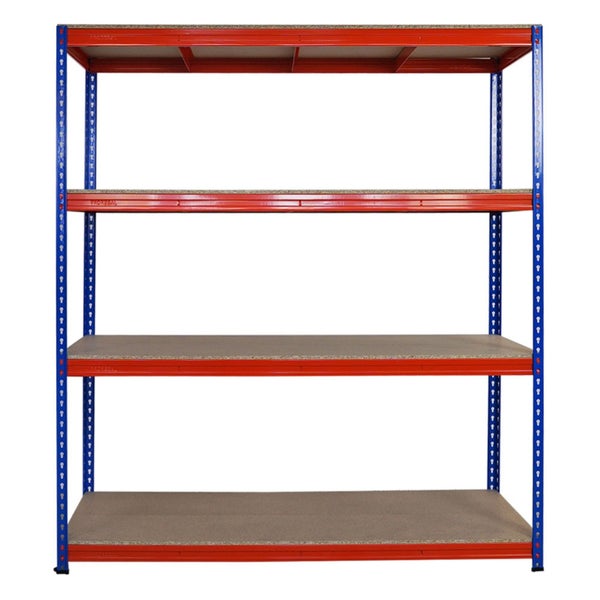 PROREGAL Profi Schwerlastregal Bison HxBxT 200 x 180 x 60 cm 4 Spanplatten-Ebenen 16mm Fachlast 600 kg Blau-Orange