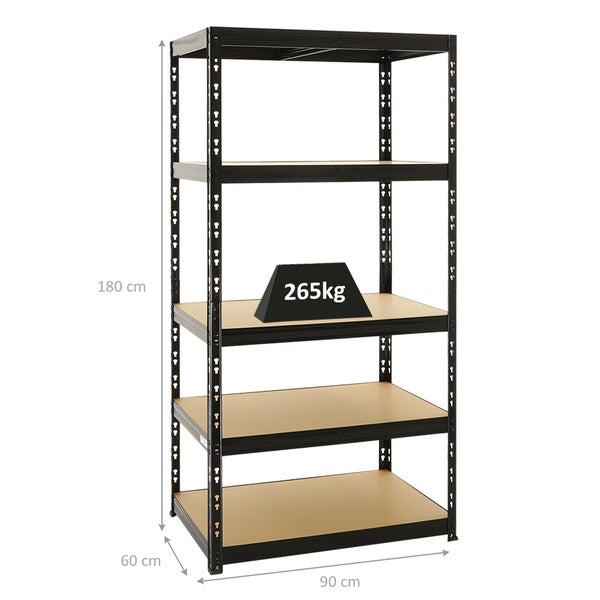 PROREGAL Schwerlastregal Tiger HxBxT 180 x 90 x 60 cm Fachlast 265 kg 5-Ebenen Schwarz
