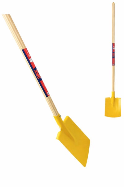 Gelber Spaten mit Holzgriff