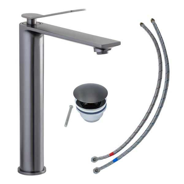 Waschtischarmatur mit Ablaufgarnitur und flexiblen Anschlussschläuchen