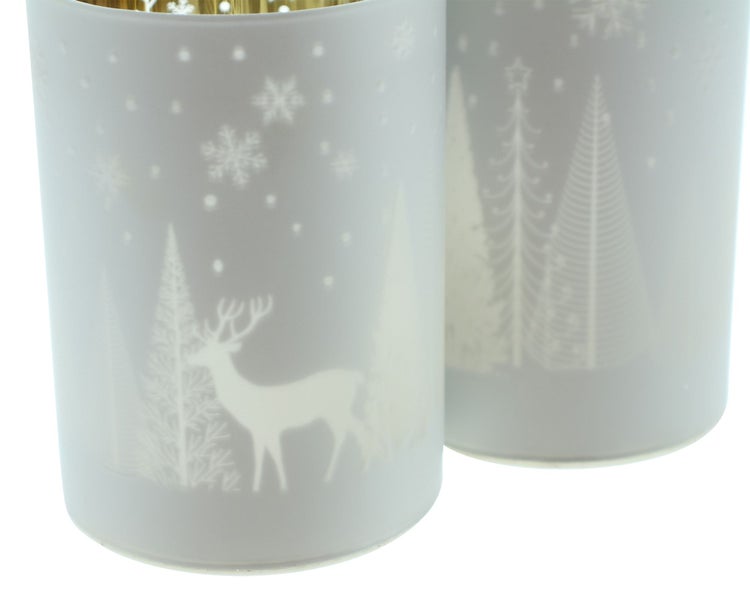 FRANK FLECHTWAREN | Windlicht Winterlandschaft, 2er Set, D: 9 x 12,5cm, D: 9 x 15cm, GLAS
