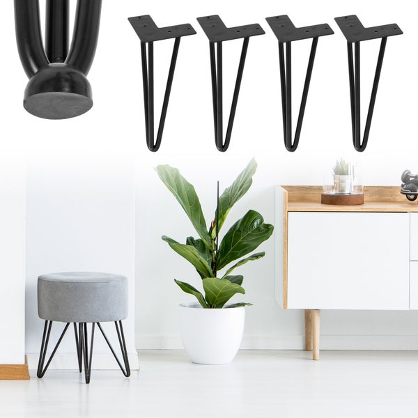 ML-Design 4er Set Tischbeine Haarnadel Hairpin Legs mit 3 Streben, 30 cm, aus Stahl, Schwarz, inkl. Bodenschoner und Schrauben, Metall Möbelfüße Haarnadelbeine Tischkufen Tischgestell, für Möbel DIY