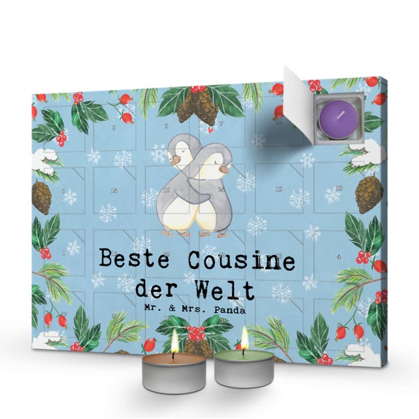 Mr. & Mrs. Panda Duftkerzen Adventskalender Pinguin Beste Cousine der Welt - Blau Pastell