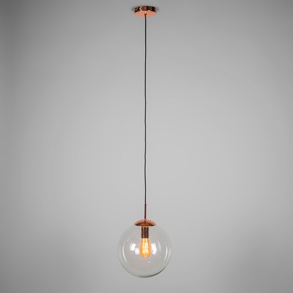 Art Deco Hängelampe Kupfer mit Klarglas 30 cm - Ball 30