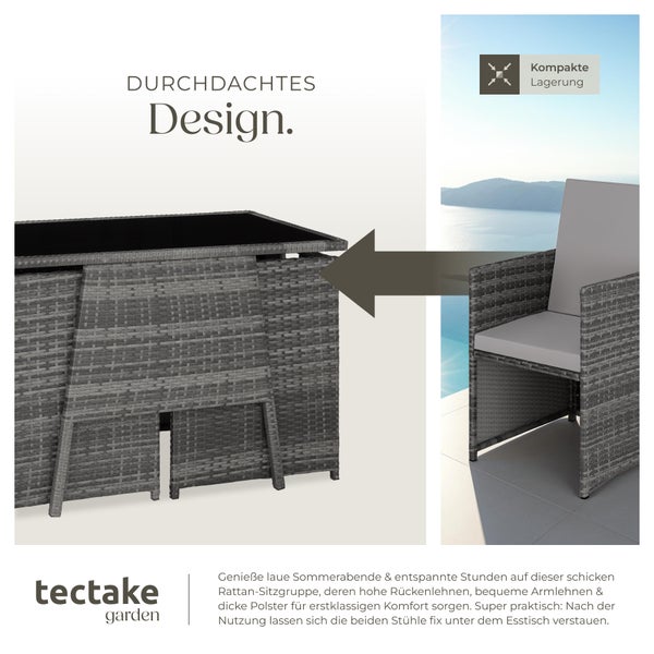Rattan Sitzgruppe tectake Lausanne zusammenschiebbar für 2 Personen grau