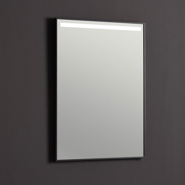 Badezimmerspiegel 50x70 mit LED-Hintergrundbeleuchtung und matt-schwarzem Rahmen