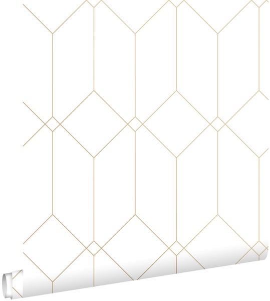 ESTAhome Tapete Art Decó Muster Weiß und Gold - 0,53 x 10,05 m - 139223
