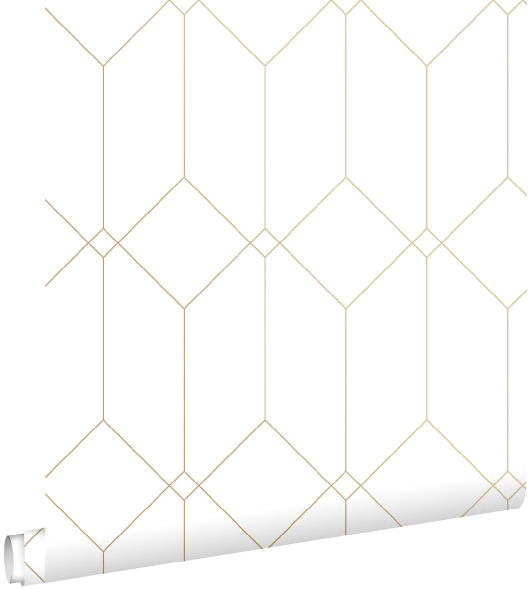 ESTAhome Tapete Art Decó Muster Weiß und Gold - 0,53 x 10,05 m - 139223