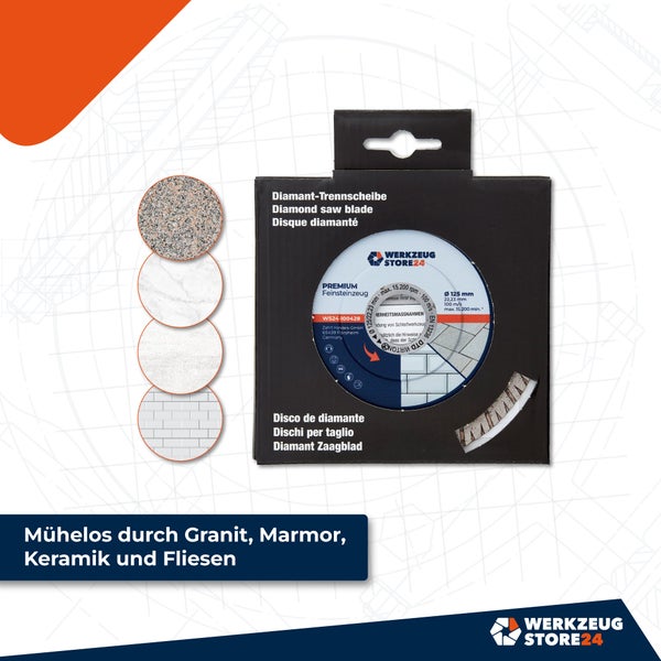 Werkzeug Store24 Diamanttrennscheibe zum Schneiden von Granit, Marmor, Keramik und Fliesen