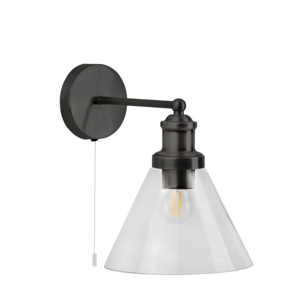 Wandleuchte mit Glasschirm und Zugschalter