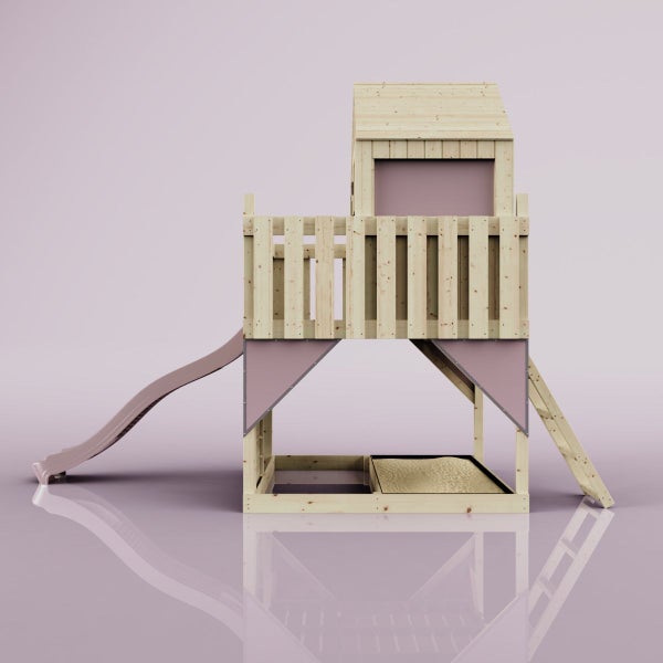 Spielturm mit Rutsche, Leiter und Sandkasten aus Holz