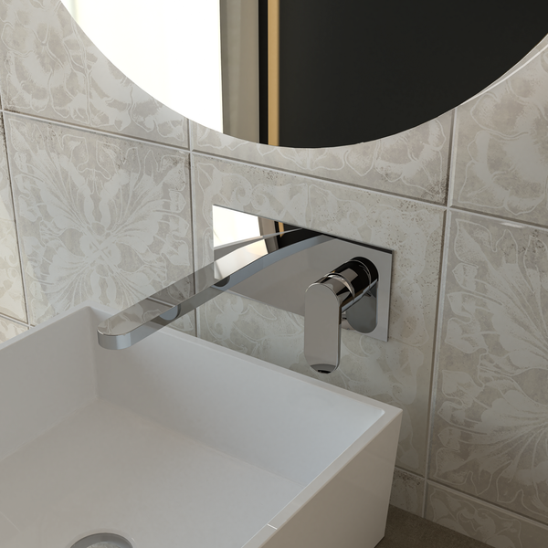 Aufputz-Waschtischarmatur über einem Waschbecken im Badezimmer