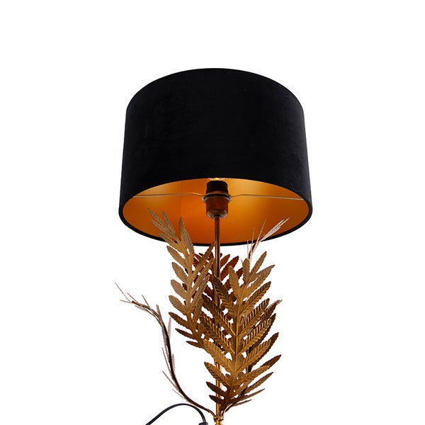 Tischleuchte mit schwarzem Lampenschirm und Blattdesign