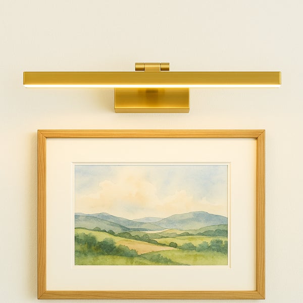 Goldene Bilderleuchte zur Ausleuchtung eines gerahmten Bildes