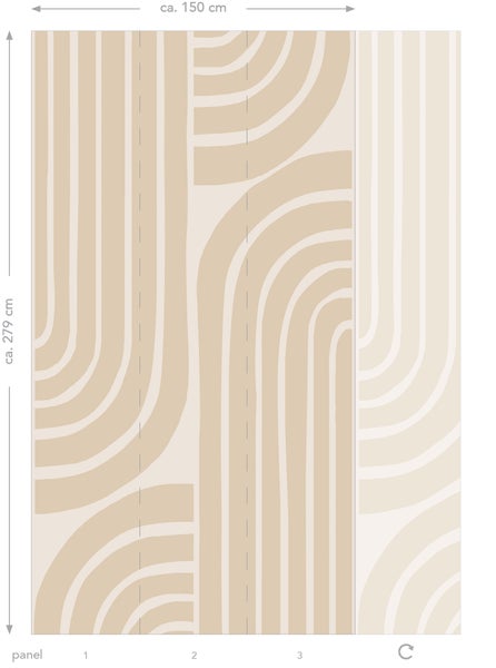 Fototapete mit geometrischen Mustern, circa 150 mal 279 cm