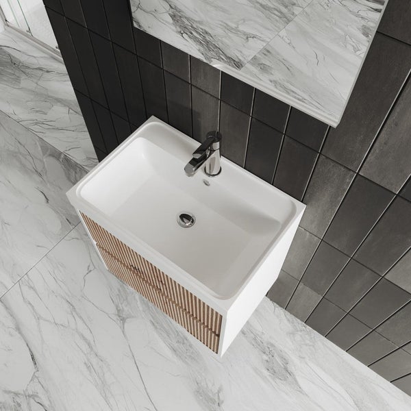 Badezimmermöbel zur Wandmontage in 60cm in goldeiche geriffelt  | Cortina