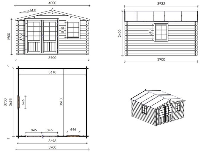 Gartenhaus, Gerätehaus 15,21m2 - 3,90x3,90m - 40mm