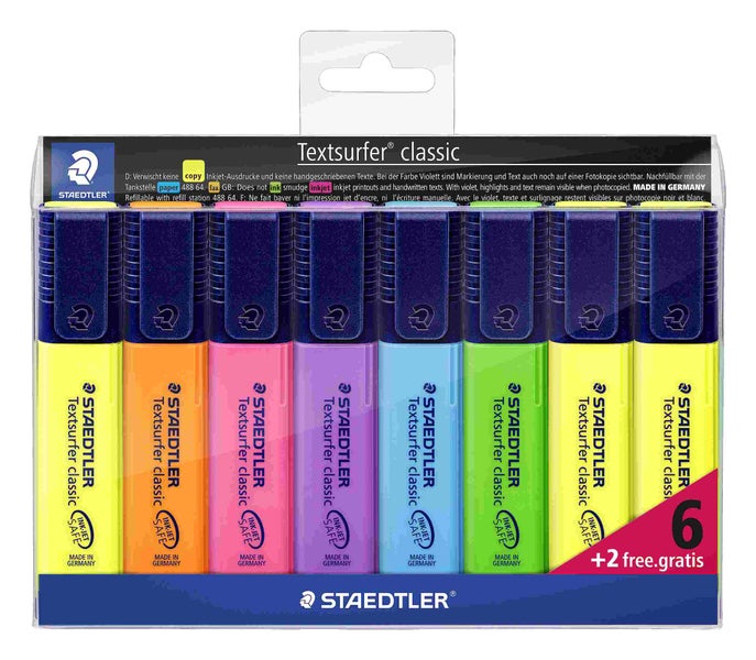 Staedtler Textsurfer classic Textmarker Set mit 8 Markern in verschiedenen Farben in einer Kunststoffverpackung