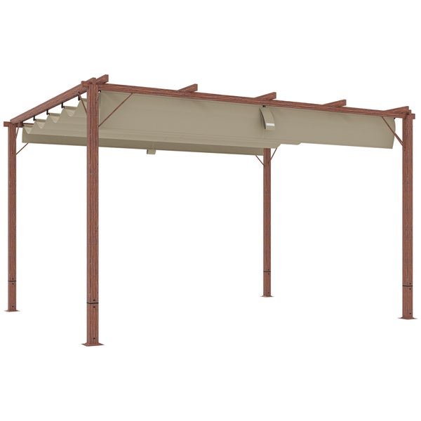 Outsunny Pergola ca. 3x4m Garten Pavillon mit magnetischen Pad, Terrassendachung aus Aluminium, Gartenpavillon mit verstellbares Dach, Freistehend, UV Schutz 30+, für Terrasse und Garten, Naturholz