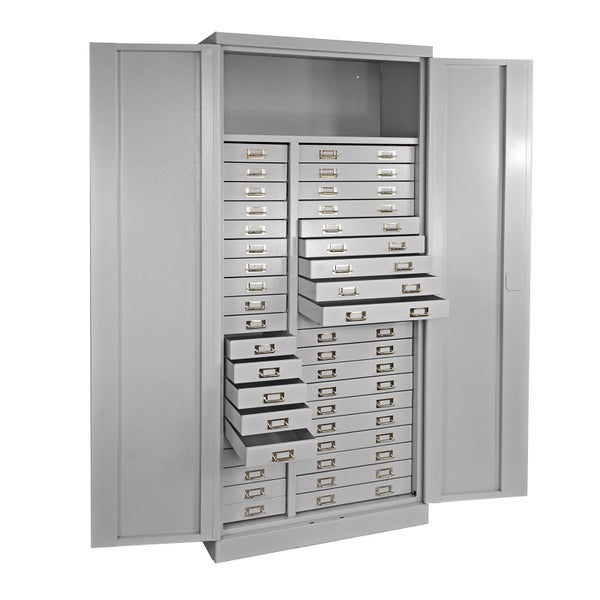 PROREGAL Schubladenschrank Chinchilla mit 40 Schubladen 1 Ablageboden HxBxT 179 x 80 x 41 cm Lichtgrau