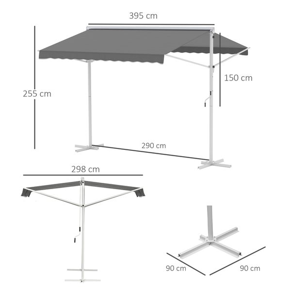 Outsunny Standmarkise, 395cm x 298cm x 255cm, Metall+Polyester, Grau