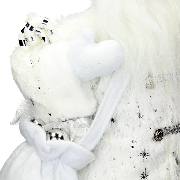 ECD Germany Weihnachtsmann Deko-Figur, 37 cm hoch, Weiß, mit Geschenkesack und Geschenke, detailreich, Santa-Claus Figur Winterdeko Weihnachten Stehende Figur Winter Dekoration Nikolaus Weihnachtsdeko