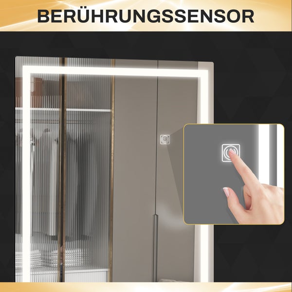 HOMCOM Wandspiegel 120 x 40 cm, Badspiegel mit LED-Beleuchtung, 3 Lichtbarben dimmbar, rechteckiger Ganzkörperspiegel mit Touch-Schalter, Memory-Funktion für Schlafzimmer, Badezimmer Schwarz