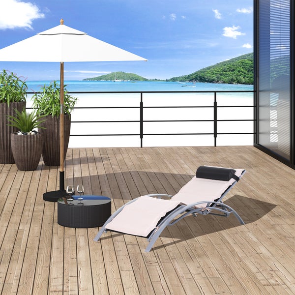 Outsunny Sonnenliege, verstellbar, 170 x 64 x 82 cm, Alu, Cremeweiß