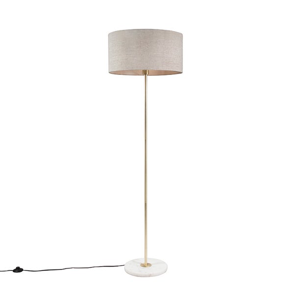 QAZQA - Modern Messing Stehlampe mit grauem Schirm 50 cm - Kaso I Wohnzimmer I Schlafzimmer - Stahl Rund - LED geeignet E27