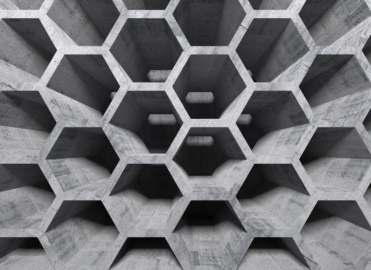Fototapete mit 3D-Wabenmuster in Beton-Optik.